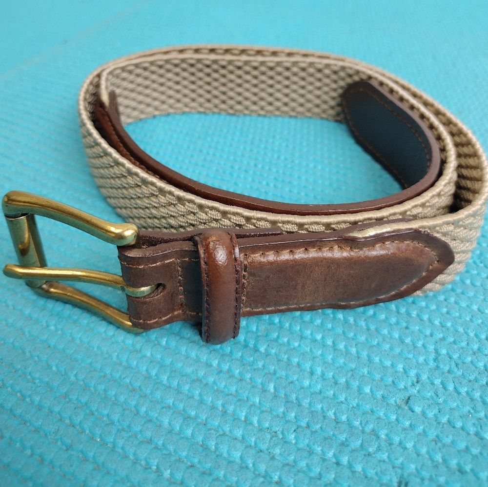Mens Casual Belt Leather Trim - Tan Beige - Size 36 / 90